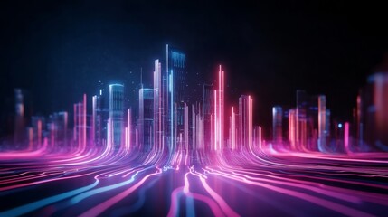 Neon Cityscape: A futuristic metropolis, illuminated by vibrant neon streaks, evokes a sense of innovation, progress, and connectivity. The city's digital pulse throbs with life, symbolizing the bound