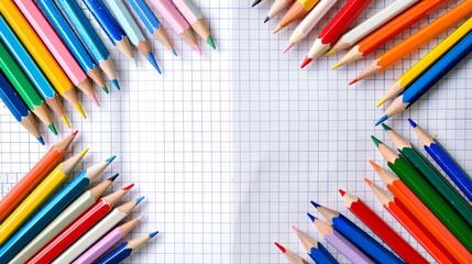 Obraz premium Colorful Education Back to School Background with Pencils and Graph Paper for Creative Learning and Classroom Inspiration