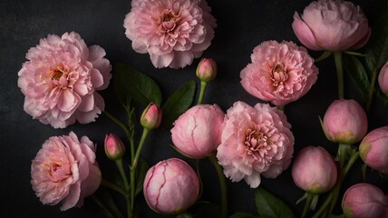 pink, lush flowers on a dark background
