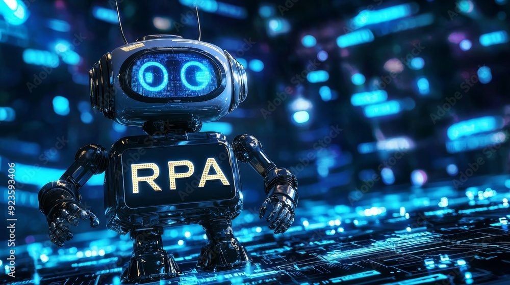 Poster futuristic rpa robot in digital environment