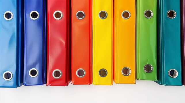 Colorful Education Back to School Background with Vibrant Binders in Rainbow Order for Classroom and Office Organization