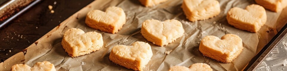 Freshly baked homemade shortbread cookies in a heart shape