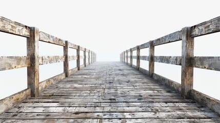 Fototapeta premium Peaceful wooden pier leading into a foggy expanse at dawn
