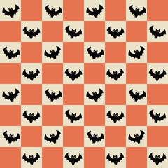 Seamless pattern of black bat silhouettes on a vibrant orange background, perfect for Halloween-themed designs. This fun and spooky illustration is ideal for holiday decorations and celebrations