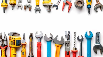 Frame Border Background of Labor Day Concept with Various Tools on White Background