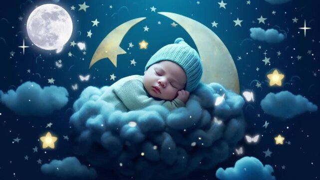 4K Babies fall a sleep animation for lullaby music, looped video
