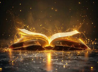 Open Book with Golden Sparkle Effect