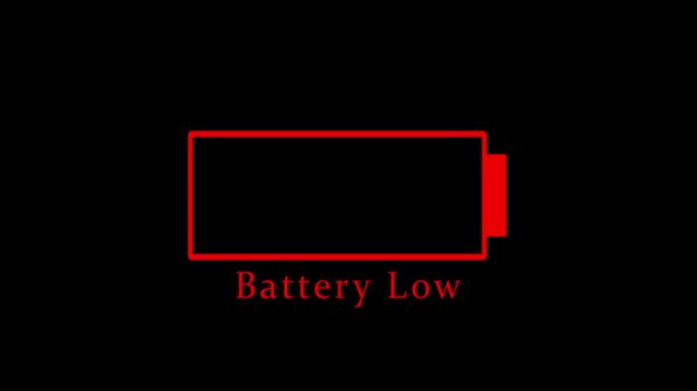 Low battery power indicator animation on a black background.