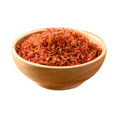 Dried Safflower in wooden bowl