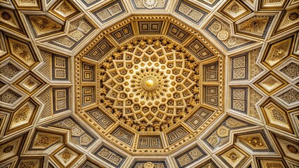 Intricate Roman geometric ceiling pattern , Pantheon, Rome, Italy, architecture, design, ancient, historical, Roman, circle