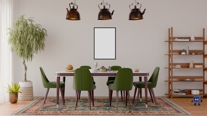 A light and contemproary living room with empty photo frame mockup