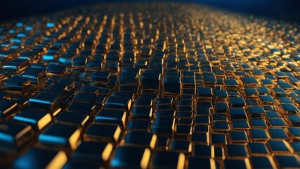 abstract gold, blue square line Mordan background blue line background.