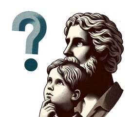 はてなマークと考える親子の顔のイラスト