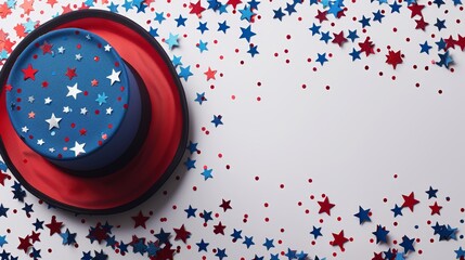 Obraz premium Festive Labor Day Frame Border Background with Patriotic Hat and Star Confetti on White Surface