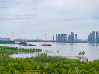 Summer scenery of Hongshan River Beach in Wuhan