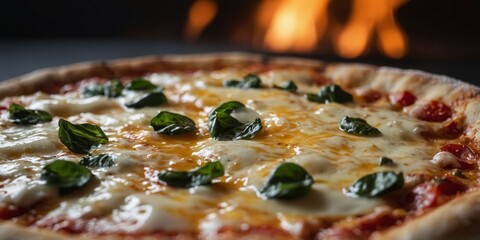 Close-up of freshly cooked pizza with melting cheese.