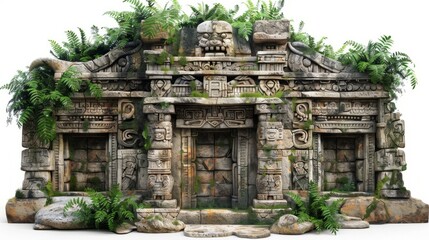 Obraz premium Ancient stone temple covered in lush greenery in a tropical setting