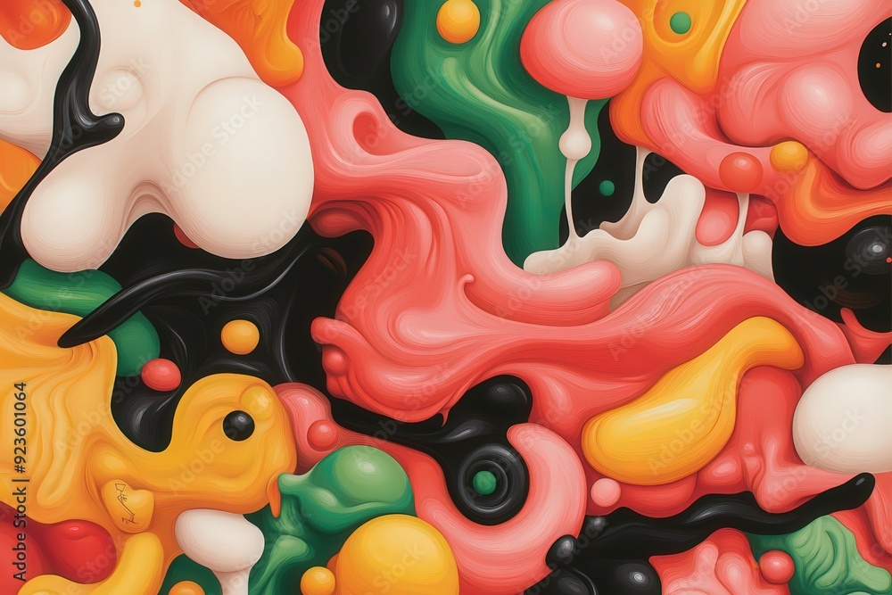 Poster a dazzling display of colorful swirls and shapes in surreal composition that captivates the imaginat