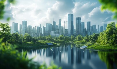 Futuristic cityscape with renewable energy sources, symbolizing the new economy