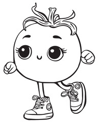 Children's Coloring Book With An Image Of A Funny Tomato In A Vector