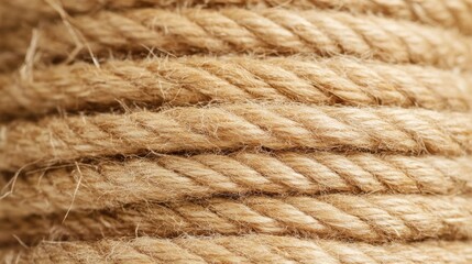 Fototapeta premium Close-up of a natural jute twine skein. Linen rope spool texture in the background. 