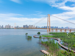 Summer scenery of Hongshan River Beach in Wuhan