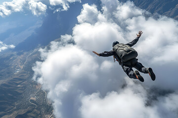 Skydiver falls through the air