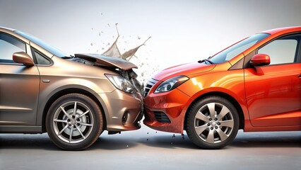 Two cars colliding in a side perspective view, accident, crash, collision, vehicles, damaged, wreck, insurance