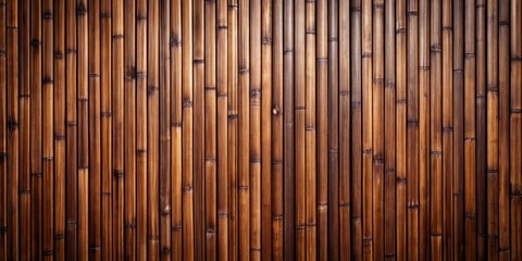 Dark brown wooden surface wide panoramic texture. Natural bamboo wallpaper. Wood slat wall large background, wood, brown