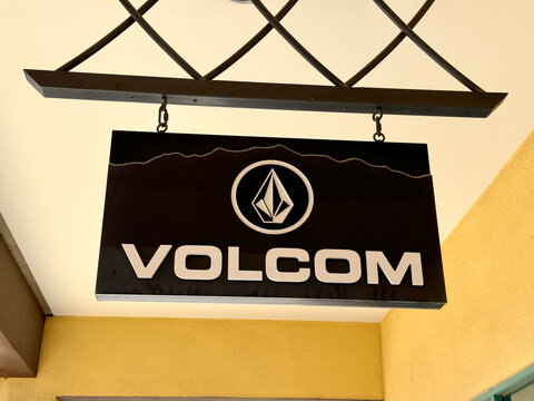 Barstow,California,USA-June 18th 2024: Volcom store sign brand logo