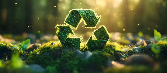 Green circular symbol with green forest recycling sign on background Recycling and Sustainability Concept