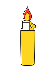 Yellow lighter with fire stock illustration