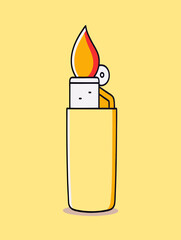 Yellow lighter with fire stock illustration