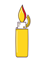 Yellow lighter with fire stock illustration