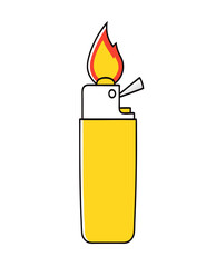 Yellow lighter with fire stock illustration