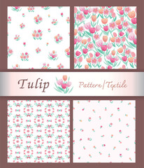 Seamless pattern with beautiful vintage tulips in minimal style.