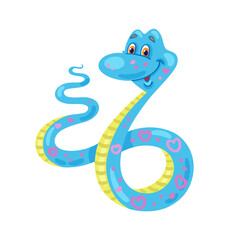 Funny blue snake - symbol of Chinese New Year 2025. Isolated on white background. Vector flat illustration.