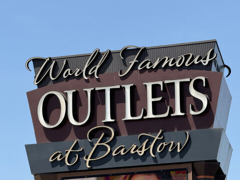 Barstow,California,USA-June 18th 2024: Outlets at Barstow logo sign close up