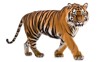 Regal Bengal Tiger Showcasing Striking Stripes on White Background