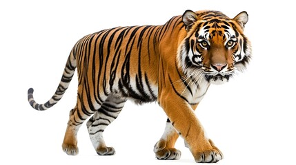 Obraz premium Regal Bengal Tiger Showcasing Striking Stripes in Focused Forward Pose