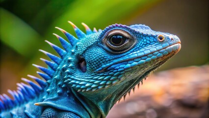 Fototapeta premium Close up of a blue lizard with spikes on its head, blue, lizard, spikes, reptile, close up, animal, exotic, scales, wildlife