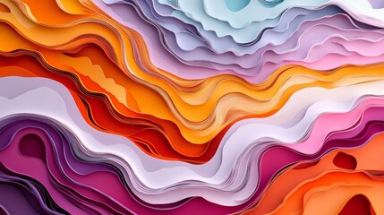 Vibrant abstract paper cutout design with layered, colorful waves creating a mesmerizing visual art effect.