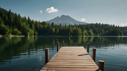 Naklejka premium wooden pier in lake