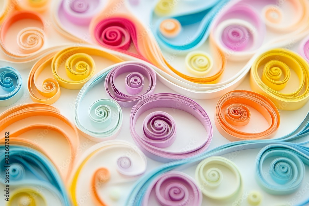 Poster vibrant colorful paper quilling patterns creating a beautiful abstract art background, perfect for c