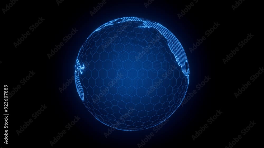Poster news broadcasting. intro. technological hologram in the form of a rotating earth. rotating globe as 