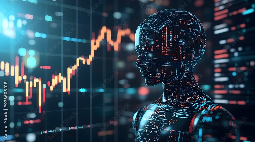 Poster automated digital traders visualizing fintech innovation and market analytics