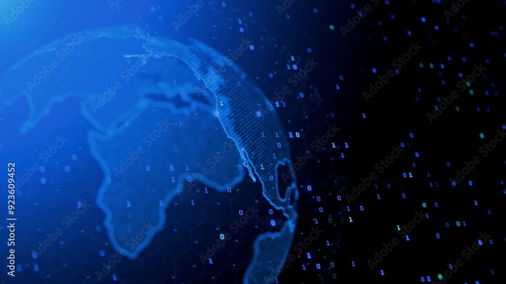 Poster rotating globe as a hologram. seamless animation. global communication network concept. business exp