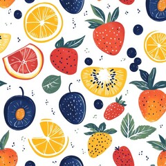 Colorful seamless pattern of vibrant fruits, creative and fresh design for textiles