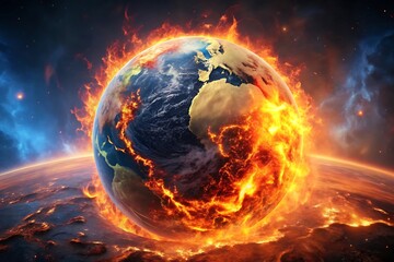 Global With Fire, Earth Falling Galaxy, Universal Space Background, Copy Space...,
