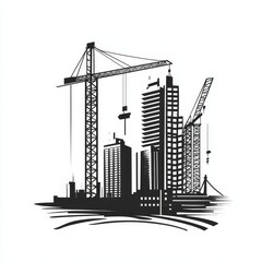 A black and white logo of a city with a crane in the middle